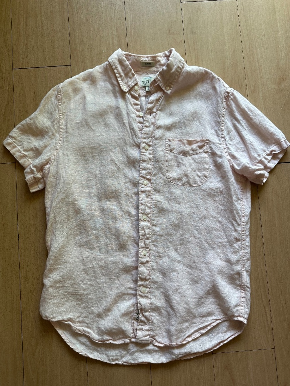 J Crew Baird McNutt Shirt Mens Medium Light Pink Irish Linen Short Sleeve Classc